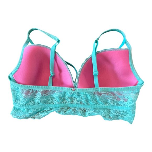 Victoria’s Secret PINK Teal Lace Strappy Bra Size Medium - Picture 2 of 3